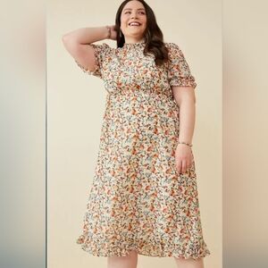 NWT Hayden The Becca Off White Floral Smocked Neck Midi Dress Modest 1XL Cream